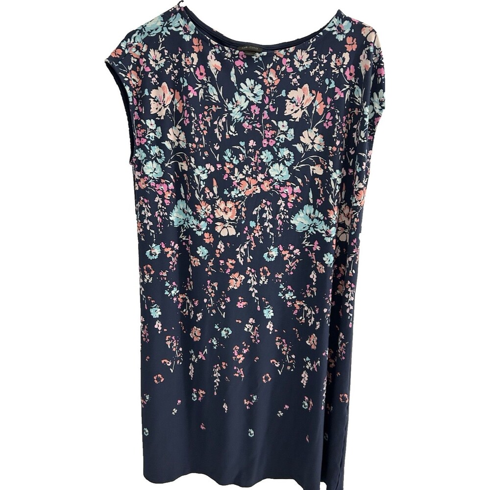 Womens J Jill Wearever Collection Floral Boat Neck blue Stretchy Dress medium